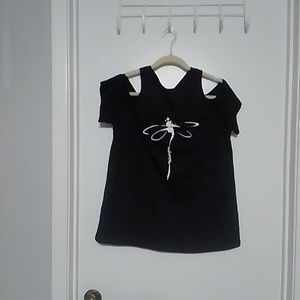 NWOT-BLACK --MISS LOOK- LRG-SHORT SLEEVE/NOTCHED OUT SHOULDER TOP